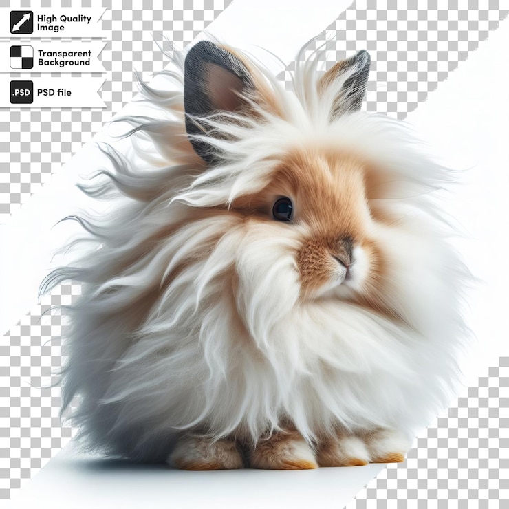 PSD psd conejo de angora en fondo transparente con capa de máscara editable