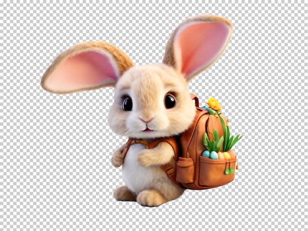 Psd conejo de pascua con mochila png en un fondo transparente