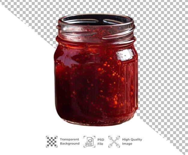 PSD confiture de fraise dans le pot en verre isolée sur fond transparent
