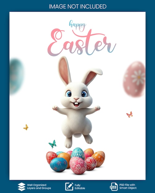 PSD Congratulazioni di Pasqua Celebrazione Poster Design Con decorazione uova colorate E Bunny Carte di Pasqua
