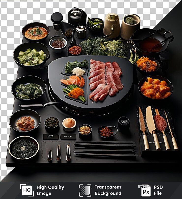 PSD psd con conjunto de cocina coreano gourmet transparente