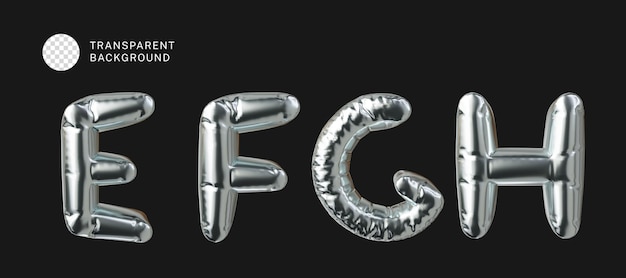 PSD un conjunto de letras infladas metálicas en 3D E F G H