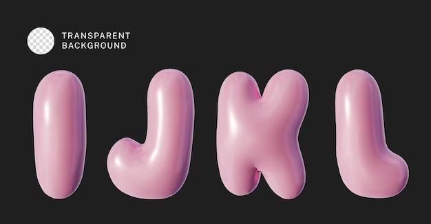 PSD un conjunto de letras infladas rosadas en 3D I J K L