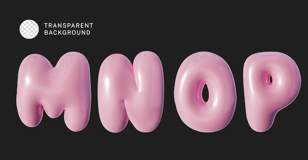 PSD un conjunto de letras infladas rosadas 3D M N O P