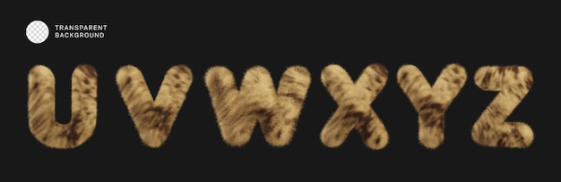 PSD un conjunto de letras de pelaje 3D U V W X Y Z