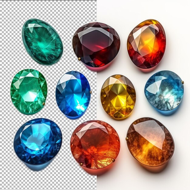 Psd conjunto de piedras preciosas aisladas en fondo transparente psd premium.