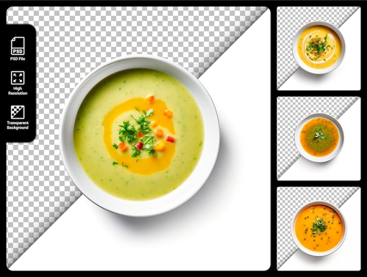 PSD psd conjunto de sopa de crema aislada sobre fondo transparente