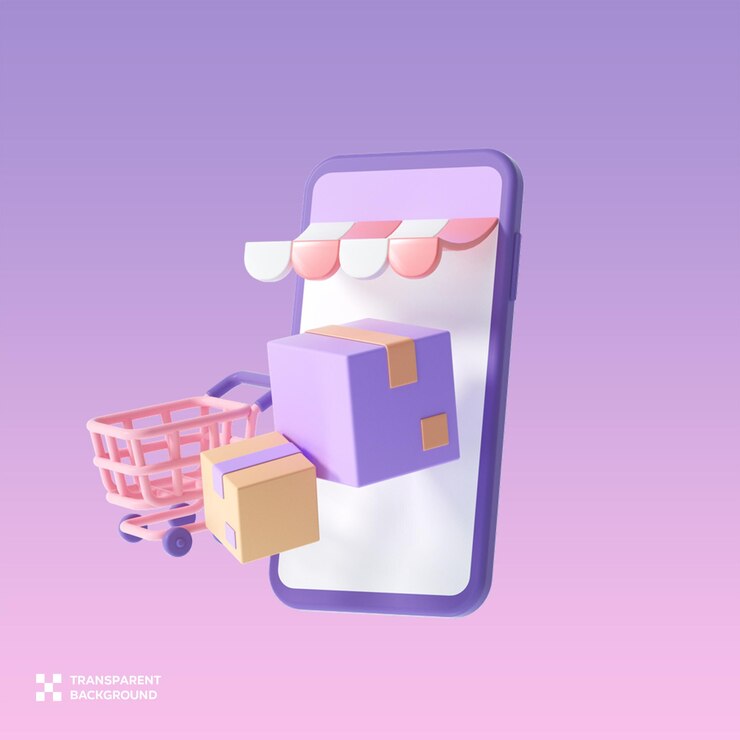 PSD psd consegna di acquisti online 3d illustrazione