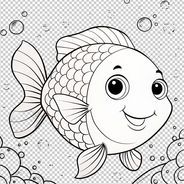 PSD psd de un contorno de una página para colorear de peces lindos en un fondo transparente