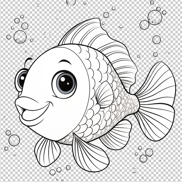 PSD psd de un contorno de una página para colorear de peces lindos en un fondo transparente
