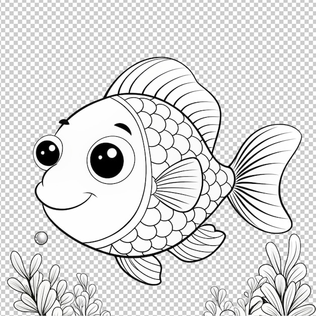 PSD psd de un contorno de una página para colorear de peces lindos en un fondo transparente