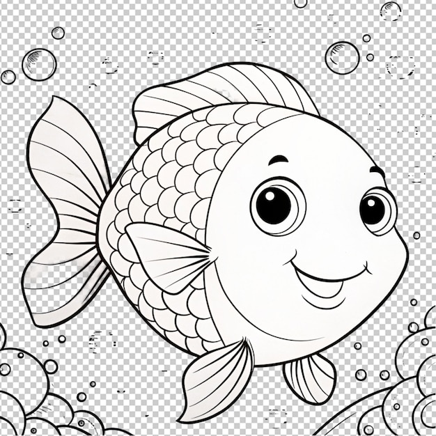 PSD psd de un contorno de una página para colorear de peces lindos en un fondo transparente