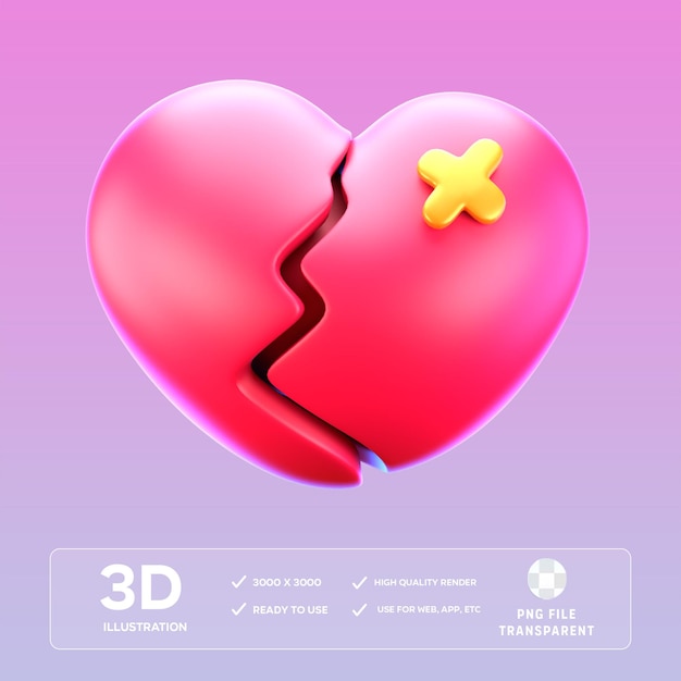 PSD coração partido Ilustração 3D