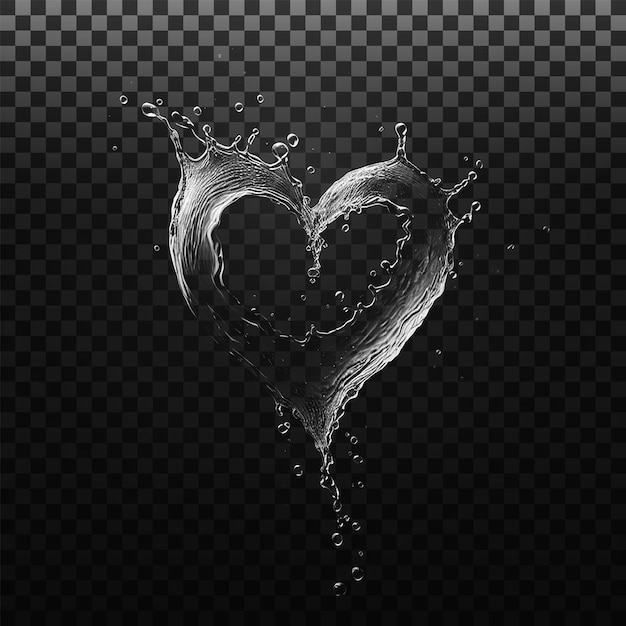 PSD corazón de agua salpicaduras ondas líquidas y gotas de amor corazón de agua aislado en fondo PNG