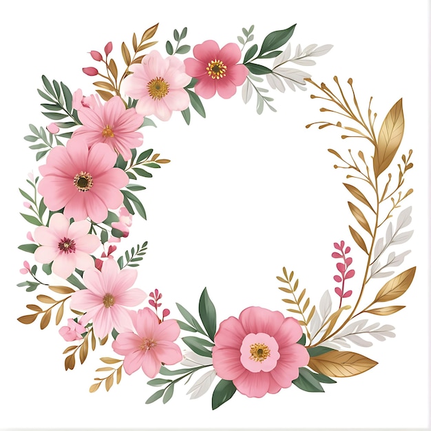PSD psd cordeira floral rosa com moldura circular e folhas ornamento floral fundo de moldura floral
