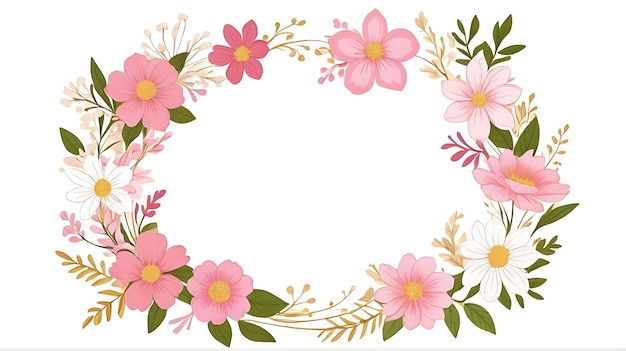 PSD psd cordeira floral rosa com moldura circular e folhas ornamento floral fundo de moldura floral