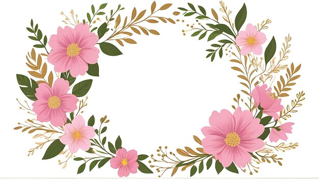 PSD psd cordeira floral rosa com moldura circular e folhas ornamento floral fundo de moldura floral