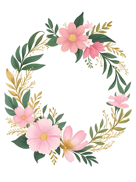 PSD psd cordeira floral rosa com moldura circular e folhas ornamento floral fundo de moldura floral