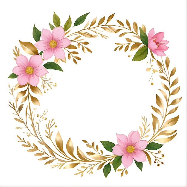 PSD Cordeira floral rosa com moldura circular e folhas Ornamento floral fundo de moldura floral