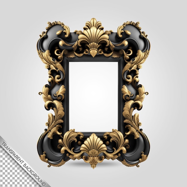 PSD Cornice barocca sfondo trasparente oro nero