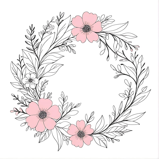 PSD psd corona floral rosa con marco circular y hojas ornamento floral marco floral fondo