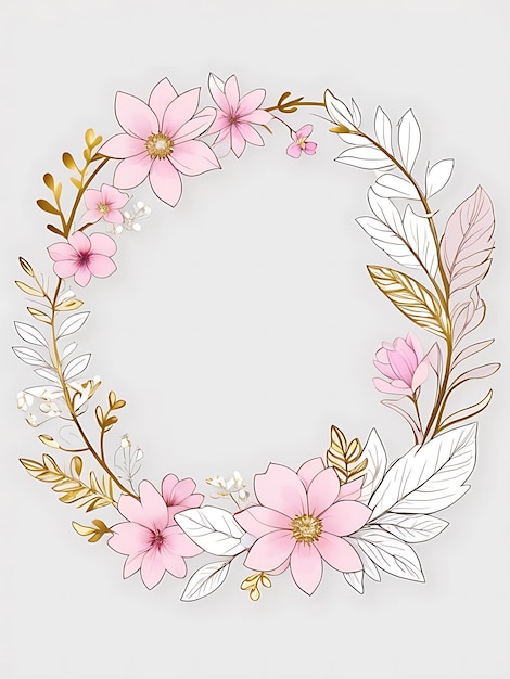 Psd corona floral rosa con marco circular y hojas ornamento floral marco floral fondo