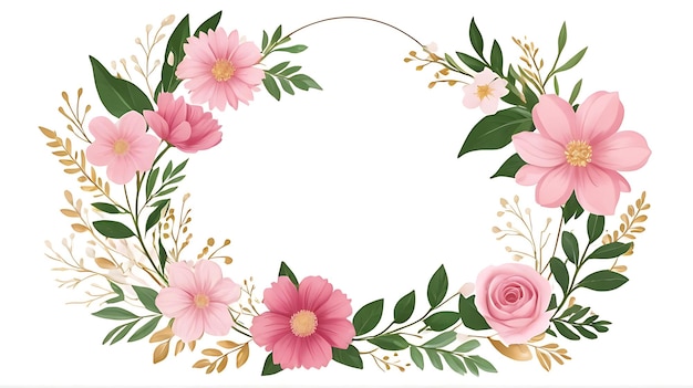 PSD psd corona floral rosa con marco circular y hojas ornamento floral marco floral fondo