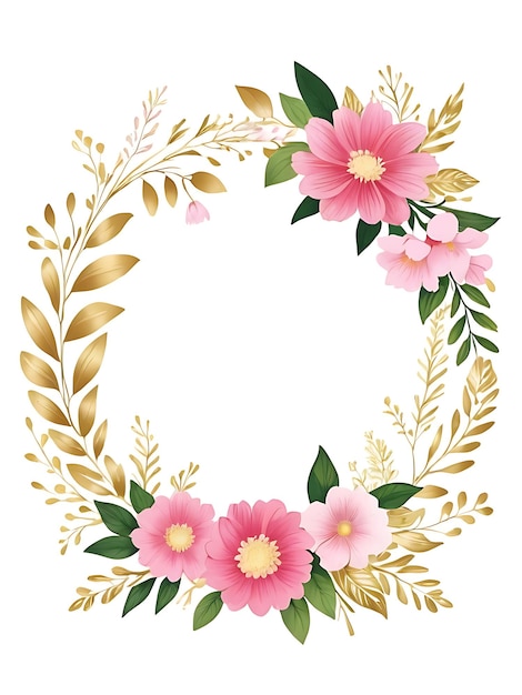 Psd corona floral rosa con marco circular y hojas ornamento floral marco floral fondo