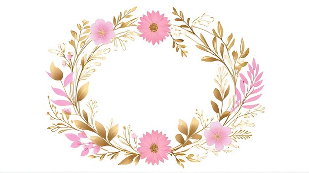 Psd corona floral rosa con marco circular y hojas ornamento floral marco floral fondo