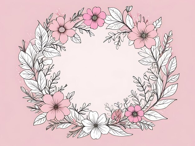 PSD psd corona floral rosa con marco circular y hojas ornamento fondo de flor