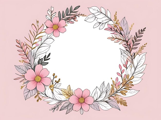 PSD psd corona floral rosa con marco circular y hojas ornamento fondo de flor