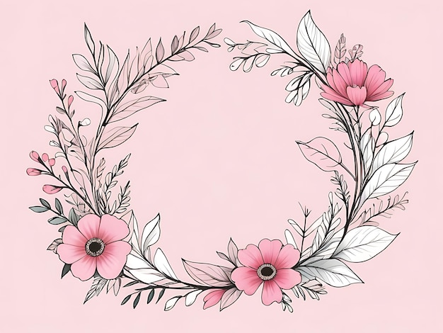 PSD psd corona floral rosa con marco circular y hojas ornamento fondo de flor
