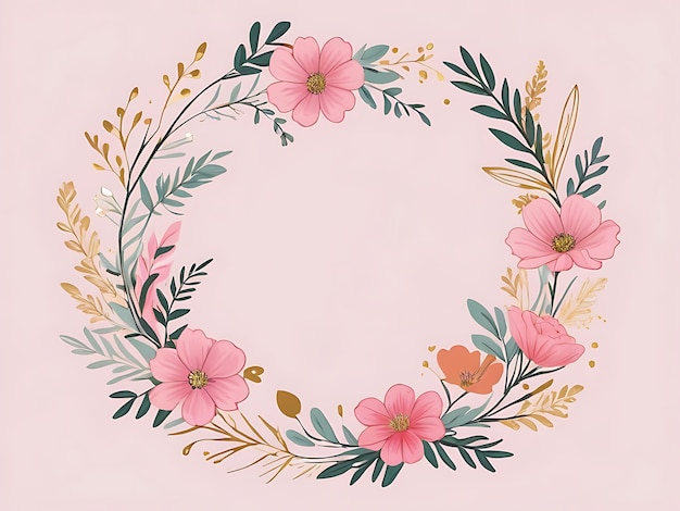 PSD psd corona floral rosa con marco circular y hojas ornamento fondo de flor