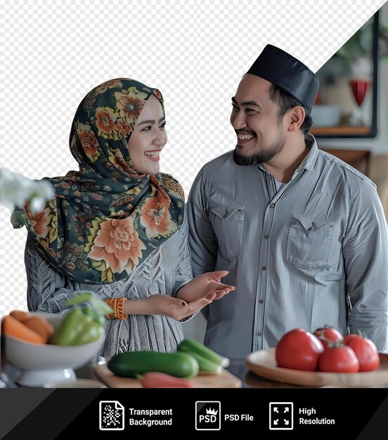 PSD psd un couple heureux dans la cuisine en train de parler et de regarder joyeux png psd