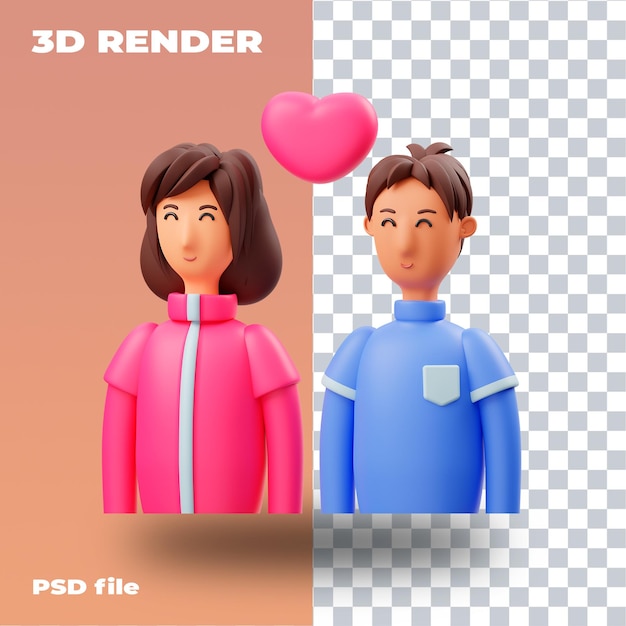 PSD couple icône 3d rendu 3d transparent haute résolution saint valentin