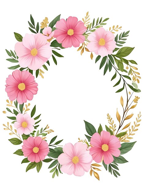 Psd Couronne Florale Rose Avec Cadre Circulaire Et Feuilles Ornement Fleur Arrière-plan Cadre Floral