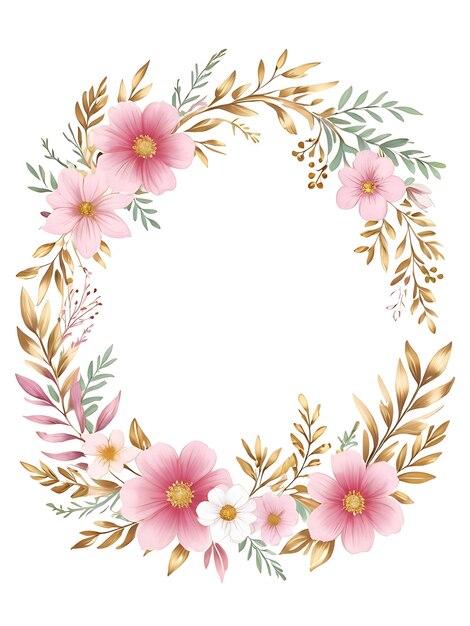 PSD psd couronne florale rose avec cadre circulaire et feuilles ornement fleur arrière-plan cadre floral