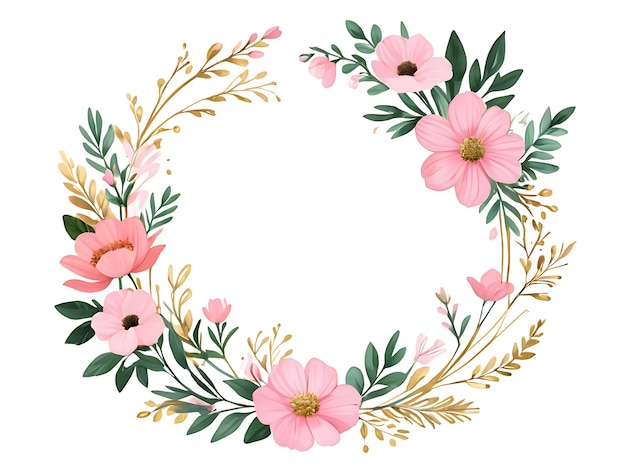 Psd Couronne Florale Rose Avec Cadre Circulaire Et Feuilles D'ornement à Fond De Fleur