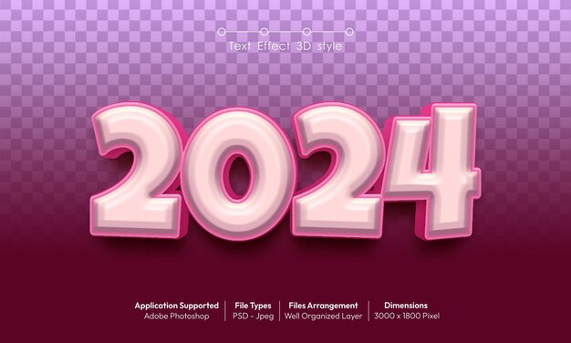 PSD Creative 2024 Neujahrsabend Hintergrunddesign mit 3D-Text-Effekt Schriftart Stil 01
