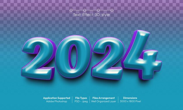 PSD Creative 2024 Neujahrsabend Hintergrunddesign mit 3D-Text-Effekt Schriftart Stil 11