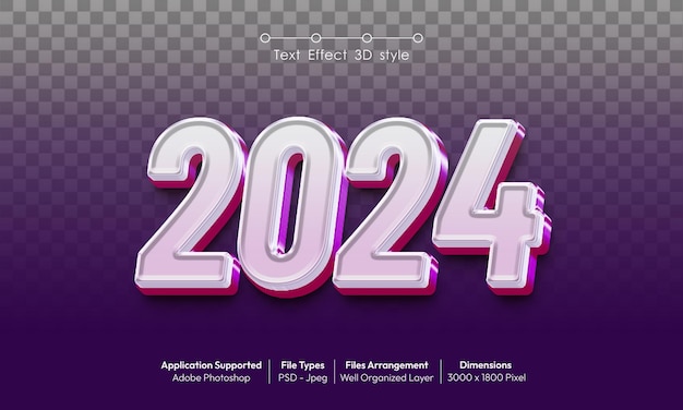 PSD Creative 2024 Neujahrsabend Hintergrunddesign mit 3D-Text-Effekt Schriftartstil 06