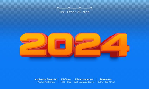 PSD Creative 2024 Neujahrsabend Hintergrunddesign mit 3D-Text-Effekt Schriftartstil 54