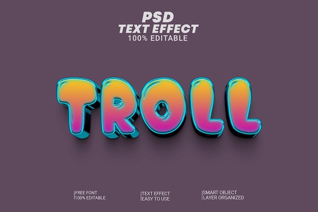 psd creative troll 3d editable text effects style