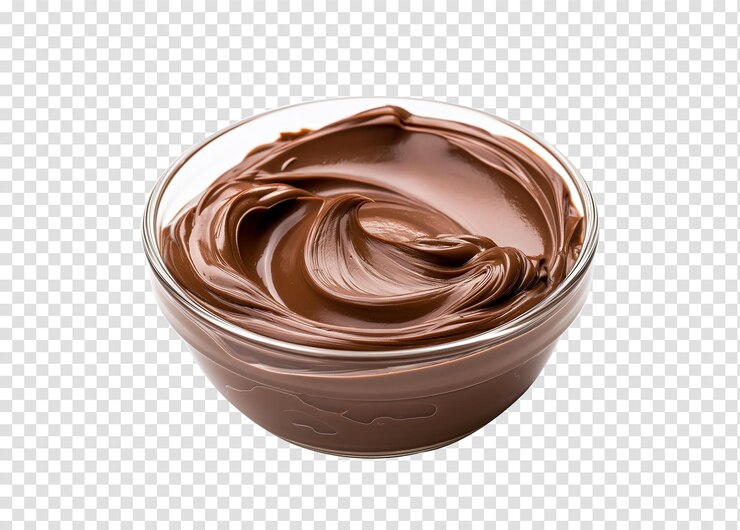 PSD psd creme de avelã de chocolate em tigela de vidro isolada sobre fundo transparente
