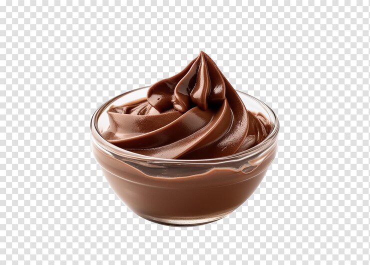 PSD psd creme de avelã de chocolate em tigela de vidro isolada sobre fundo transparente