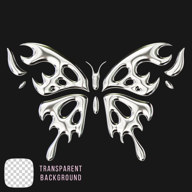 Psd cromo abstracto forma de mariposa renderización en 3D