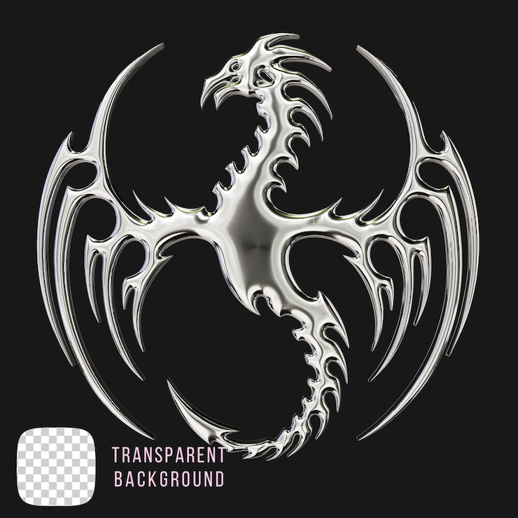 PSD psd cromo metal a forma do dragão renderização 3d
