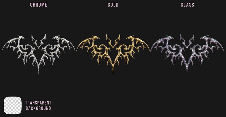 PSD psd cromo metal y oro y vidrio formas de tatuaje tribal renderización 3d