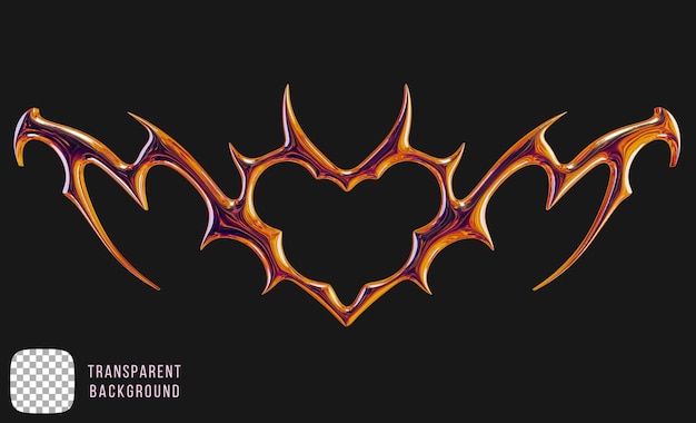Psd cromo metálico corazón de fuego tribal forma abstracta renderización en 3D