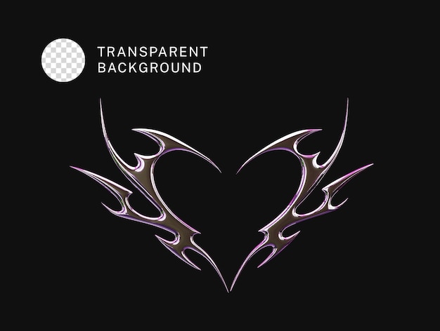 PSD cromo metálico del icono del corazón del año 2000 renderización en 3D